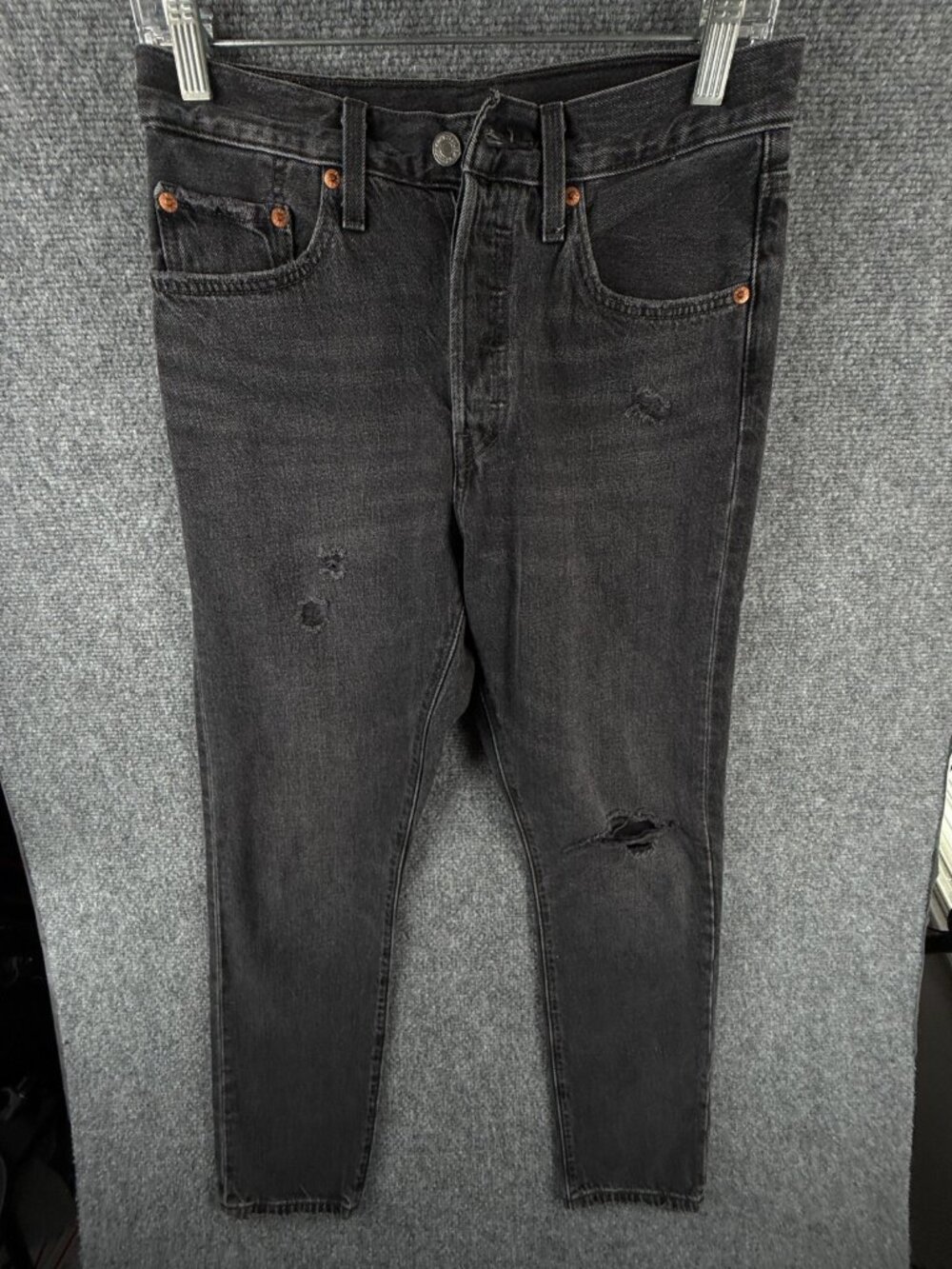 Levis Premium 501 S Jeans Women Black Button Fly Big E Charcoal Wash Straight